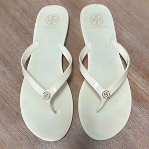 Tory Burch Cream Logo Jelly Flip Flop Sandals
